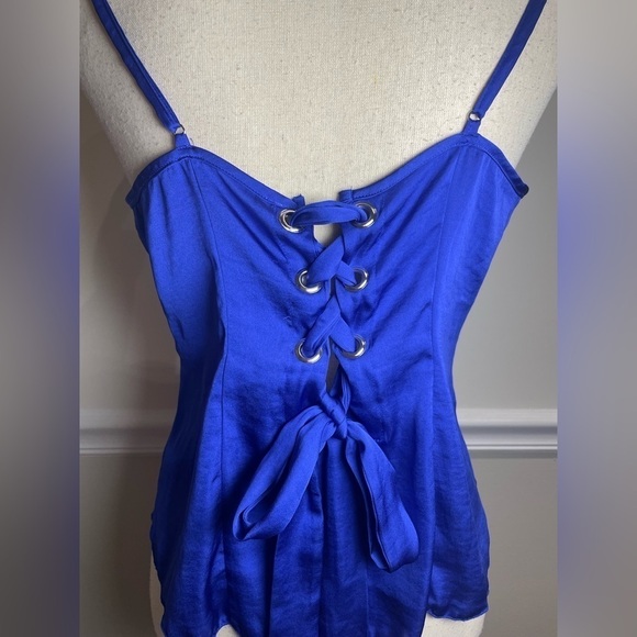 Free People Sensual Satin Corset Back Cami in Blue Sz. Small - Picture 8 of 10